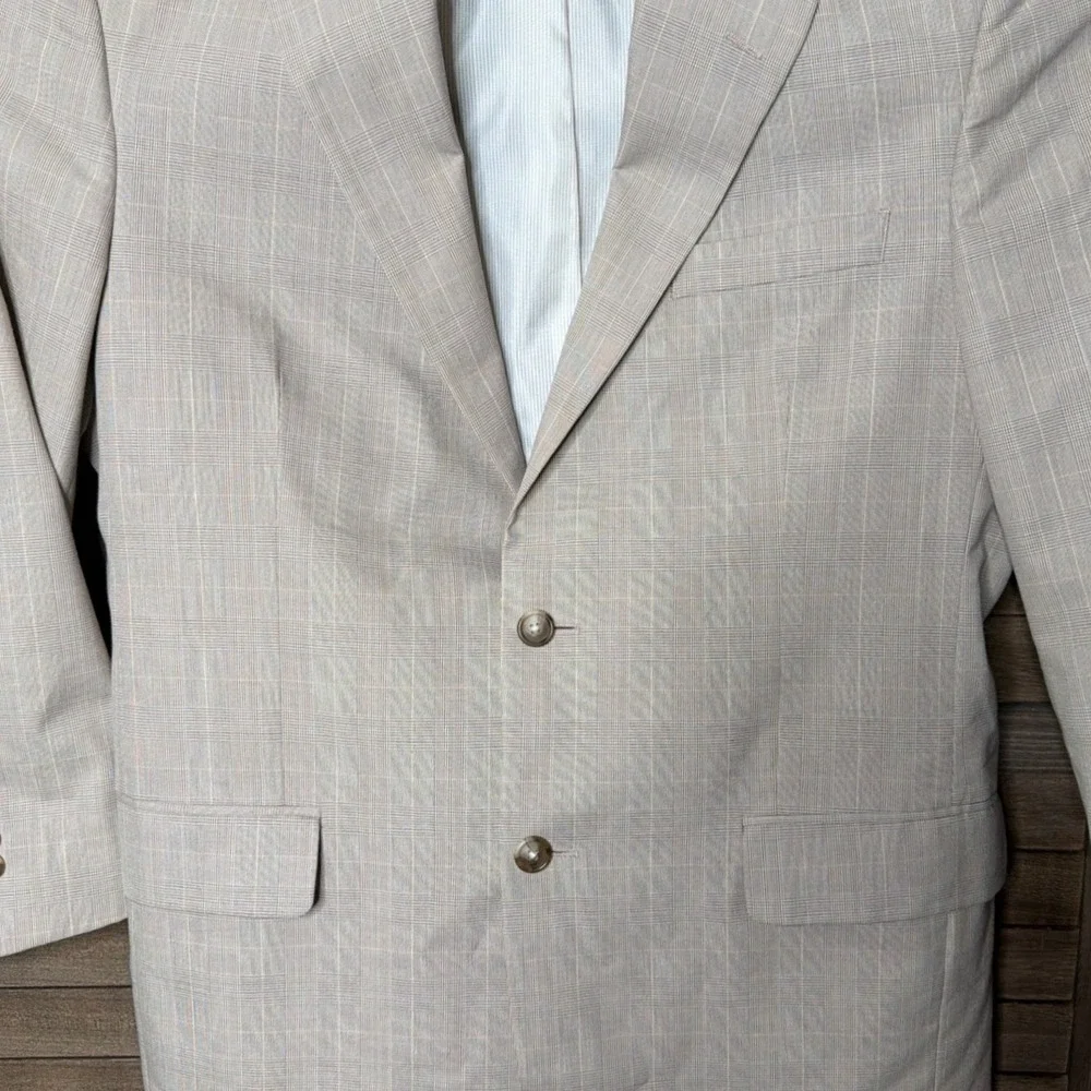 Jos. A. Bank Blazer Mens 41R Wool Glen Plaid Tan Button-Down Sport Coat